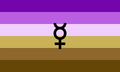 A pride flag with 6 horizontal stripes, they are purple, lavender, white-purple, yellow-gray, brown, and dark brown. There is an intersex flag in the middle.