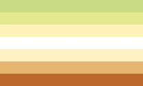 A seven stripe flag, dark yellow green, lighter yellow green, yellow, white, light yellow, middle orange, dark orange