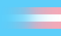 Assigned male at birth revealgender pride flag, five vertical stripes, from top to bottom: blue stripe, pink stripe, white stripe, pink stripe, blue stripe. Blue gradient moving from the left to the right.