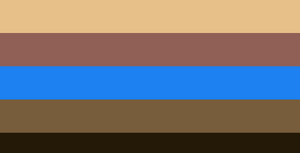 Colors from top to bottom: Tan, a light red, bright blue, brown, then an even darker brown.