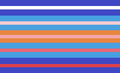 Femtac flag by Tumblr user sunsetmelon4.[1] Dark blue represents being partially masculine and feminine at once, blue represents being partially masculine genders, orange represents being partially a gender outside the masculine-feminine spectrum, white represents neutral/absence of femininity, pink ombre represents different levels of femininity, and pink represents femininity. This flag is the multigender flag with an ombre of reds through each color. The idea for the flag was to represent multigenders with different levels of femininity throughout one's identity without fluctuation. The inspiration for the lines was from the femflux flag redesign and paragirl flag, and the colors ombre was inspired by the femflux flag.