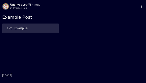 An example of a trigger warning in a discussions post.