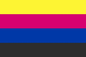The third spectrum flag, consisting of the colors: yellow, pink, blue, and dark grey/black