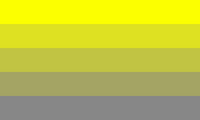 An alternate flag was created by Tumblr user noitspronouncedgif on or before August 14th 2015. The yellow stripe represents nonbinary genders, and the fading to grey represents the confusion and haziness around one’s gender.[3]