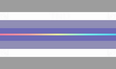 Pride flag with nine stripes, top to bottom: grey, white. light purple, dark purple, a left-to-right red to blue gradient, dark purple, light purple, white, and grey. The grey stripes are thicker, the gradient stripe is thinner.